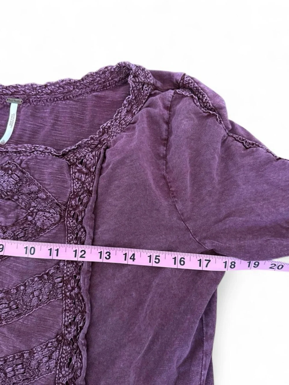 Free People Women’s XL Purple Solid Scoop Neck 3/4 Sleeve Cotton Knit Top